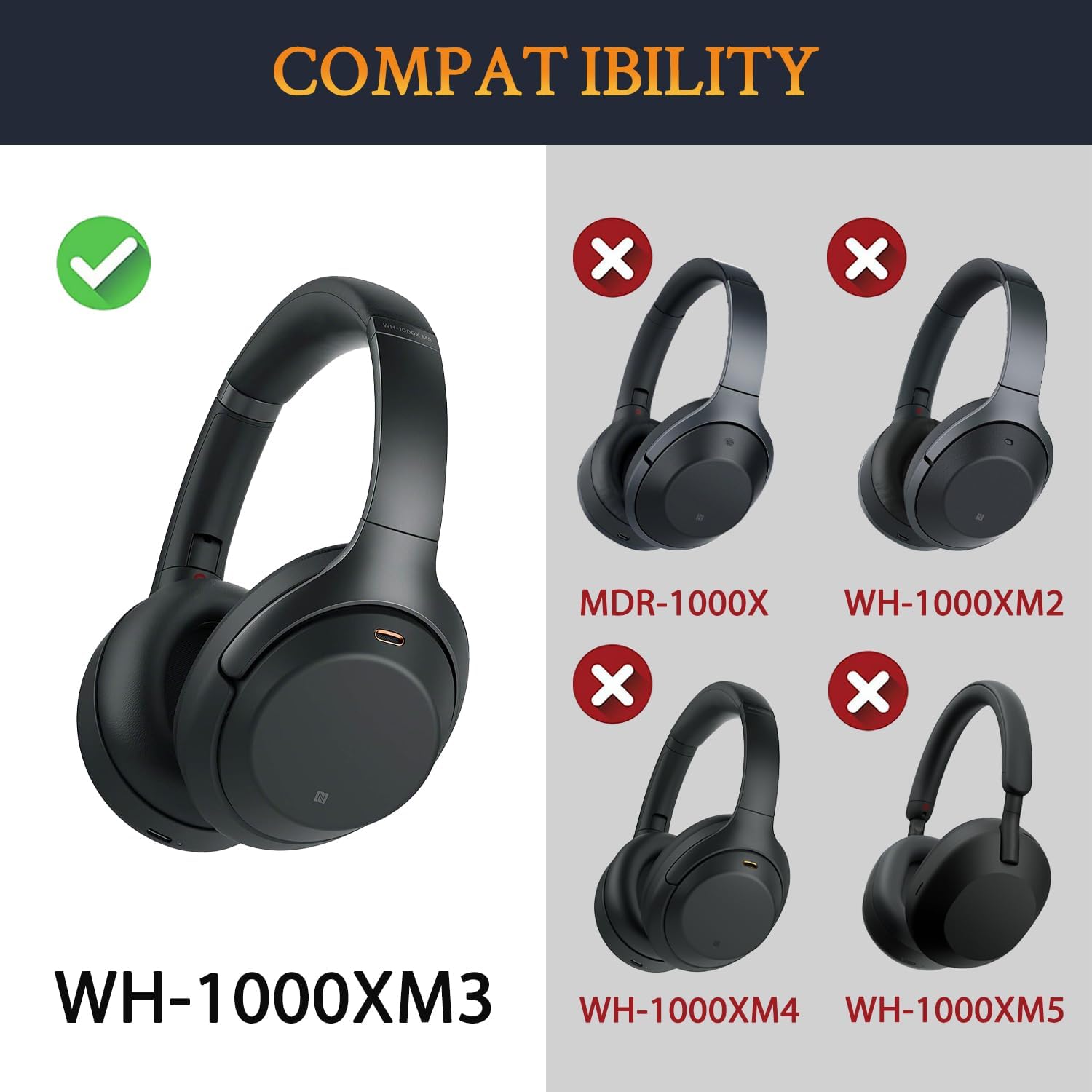 CS Upgraded Replacement Ear Pad Cushions for Sony WH-1000XM3 Headphones | Cooling Gel - CentralSound