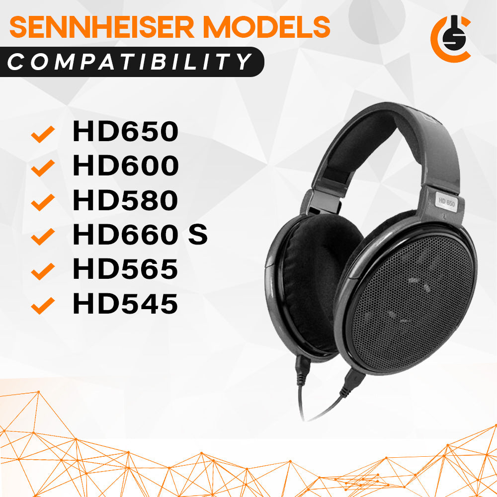 CentralSound Replacement Ear Pads Cushion Set for Sennheiser HD650 HD600 HD580 HD660S HD565 HD545 HD535 HD6XX HD58X Headphones | Velour | Protein Leather | Black - CentralSound