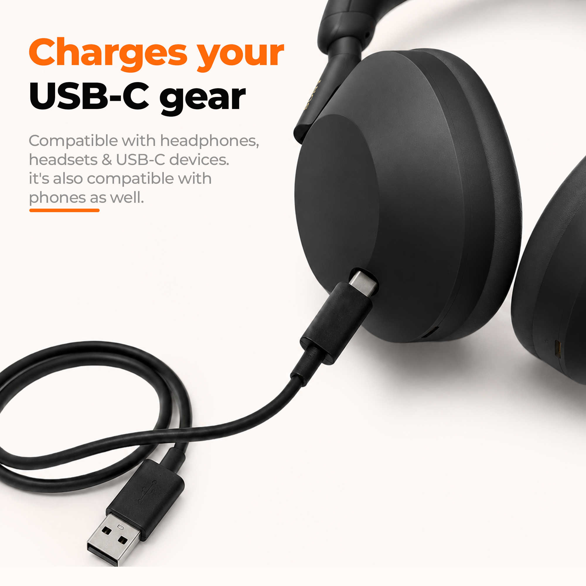 USB-A to USB-C Charging Cable for Headphones | Compatible with Sony, Bose and Beats