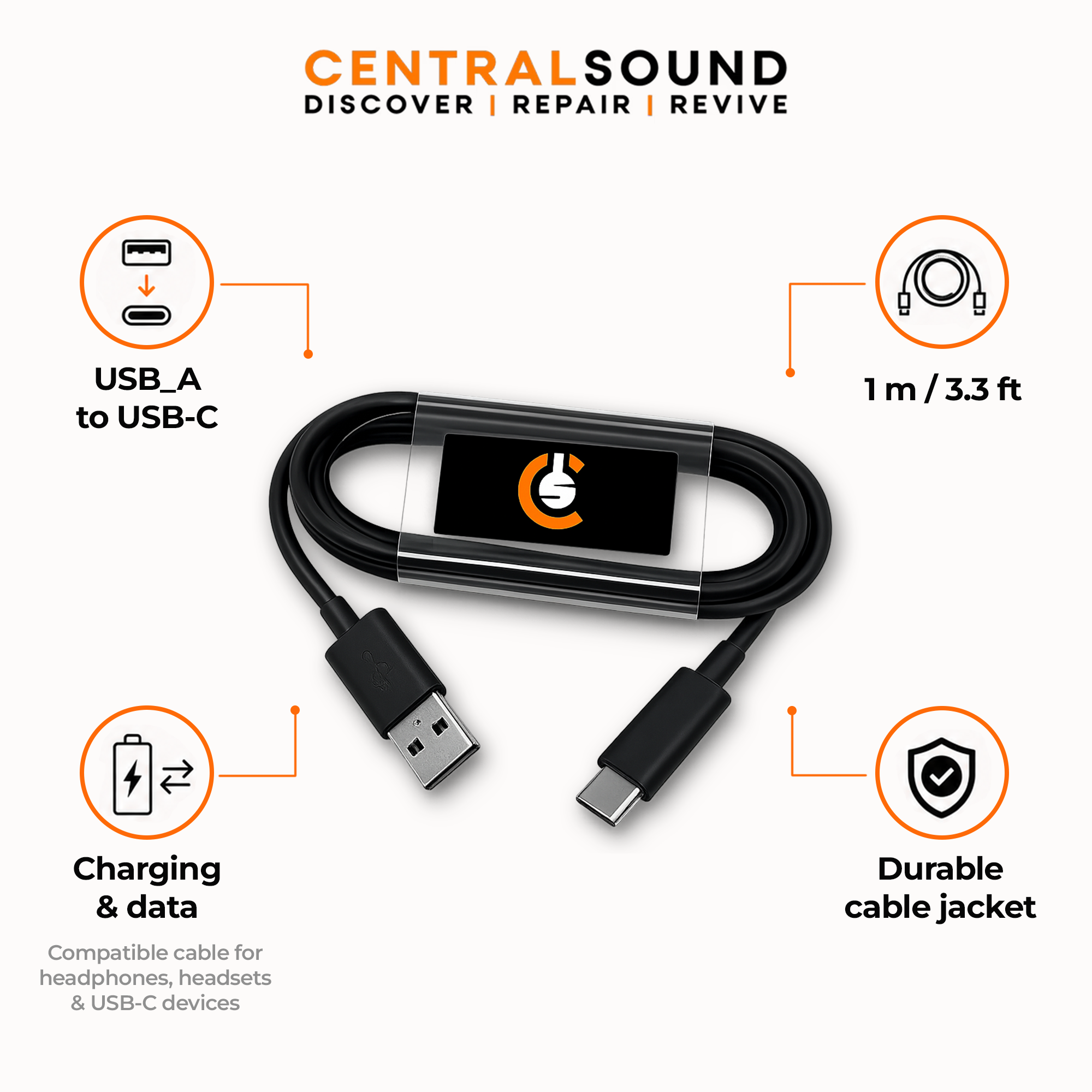 USB-A to USB-C Charging Cable for Headphones | Compatible with Sony, Bose and Beats