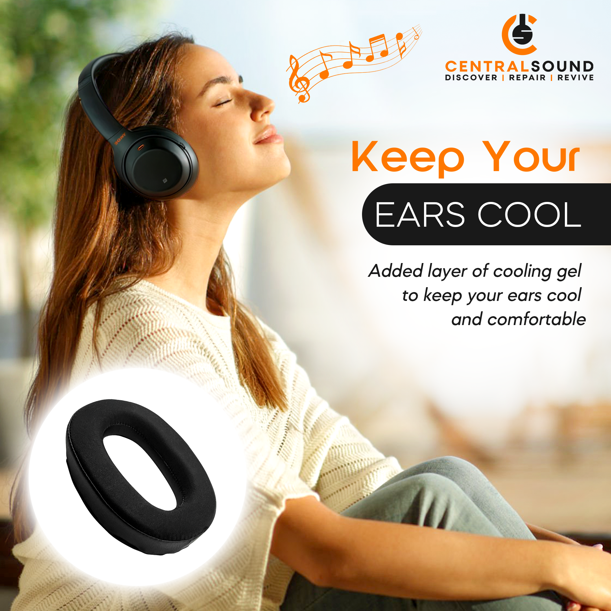 CS Cooling Gel Ear Pad Cushions for Sony MDR-1000X WH-1000XM2 - CentralSound