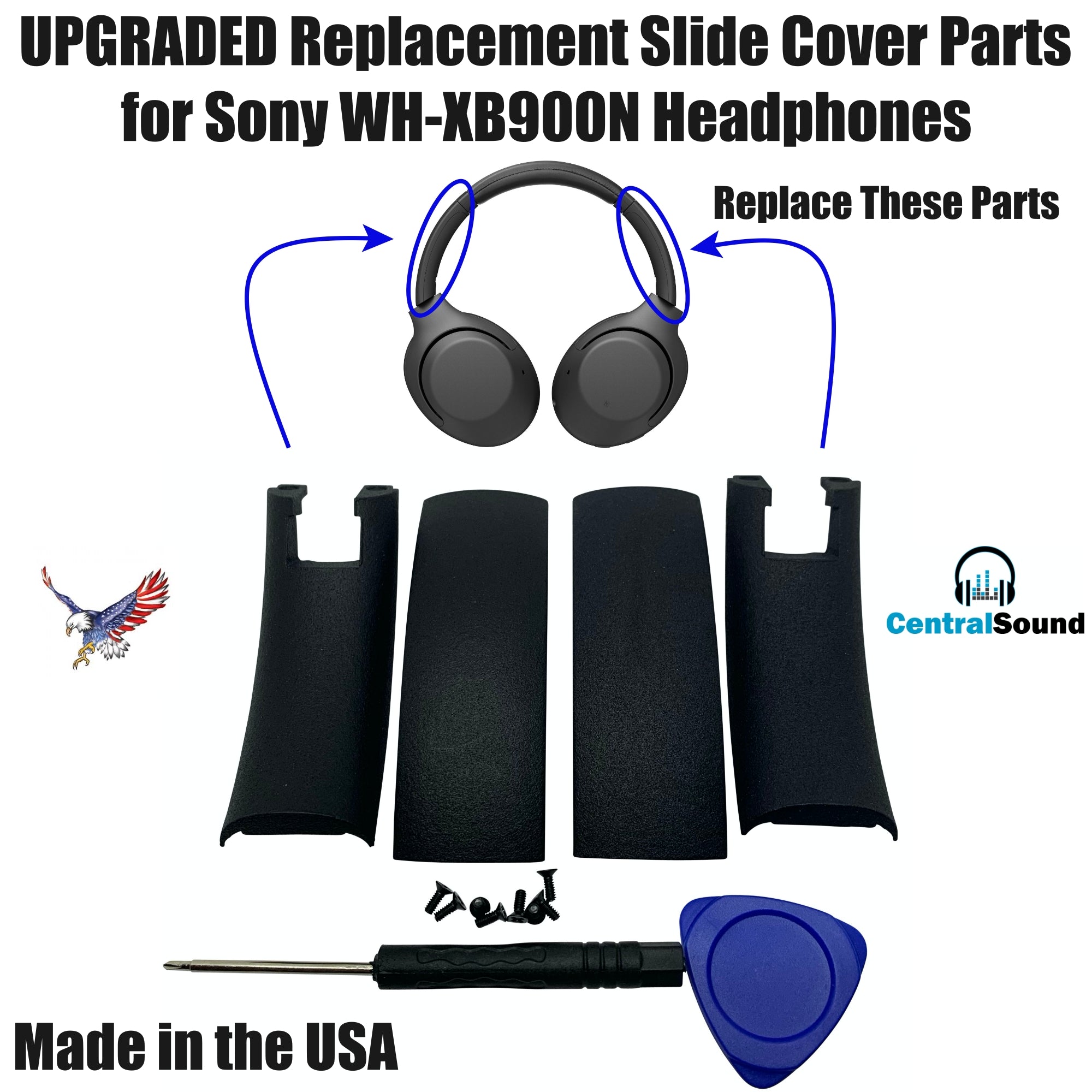 Replacement Side Cover Slider Parts UPGRADE KIT for Sony WH-XB900N WHXB900N - CentralSound