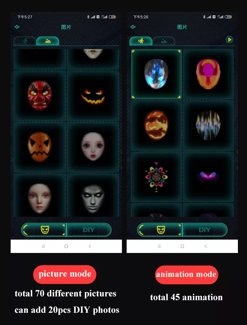 Halloween Party Full Color LED Face-Changing Glowing Mask APP Controlled - CentralSound