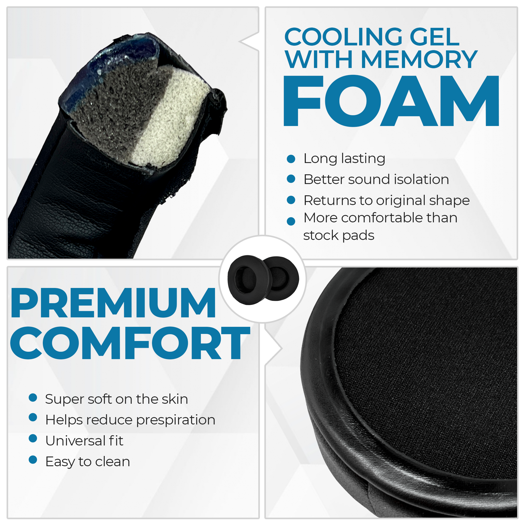 CentralSound Cooling Gel + Memory Foam Premium Replacement Ear Pad Cushions Universal Round 100mm - CentralSound