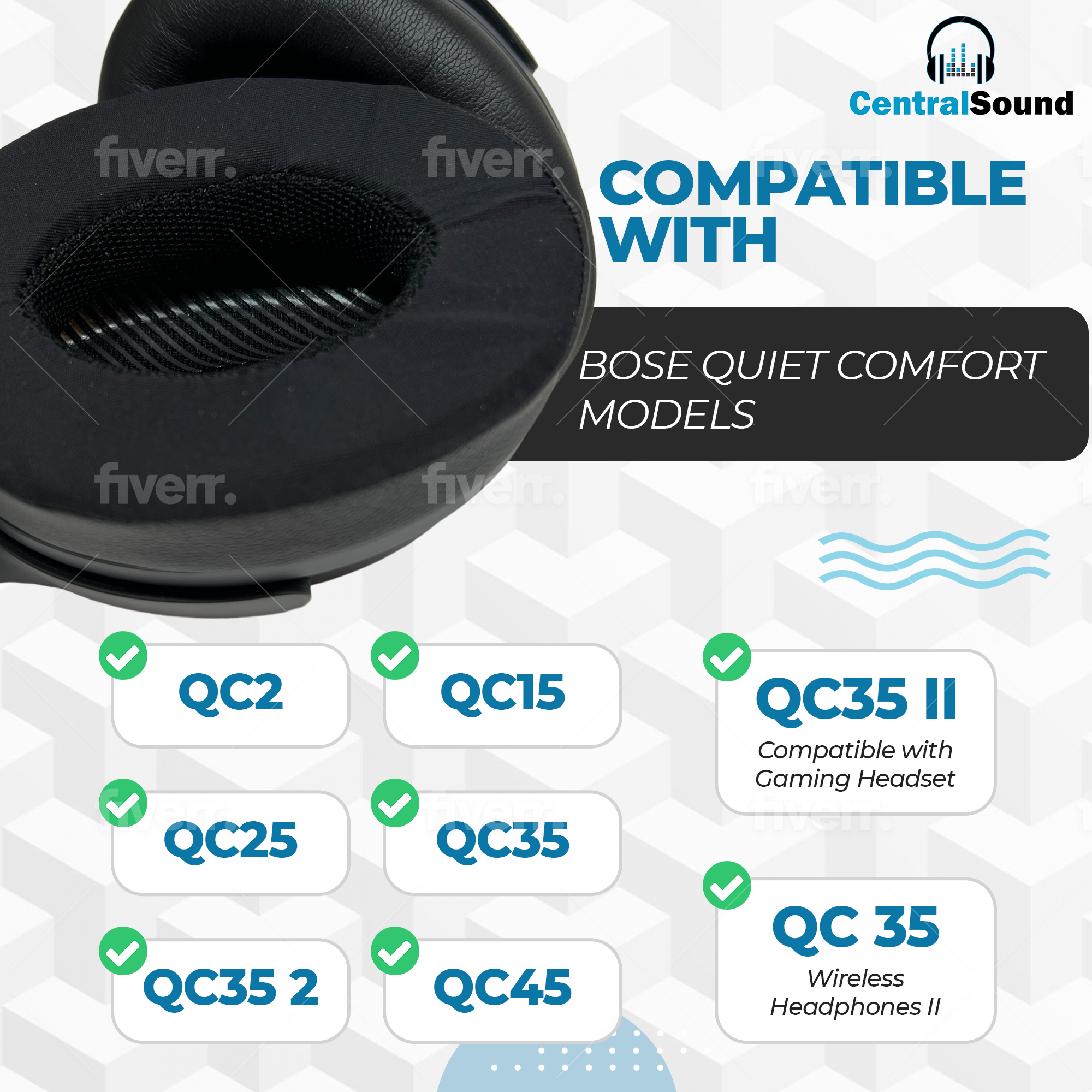 Bose QuietComfort QC35 QC35 II QC45 QC25 QC15 QC2 QC35 2 Cooling Gel Ear Pad Replacement Cushions with Memory Foam by CentralSound - CentralSound