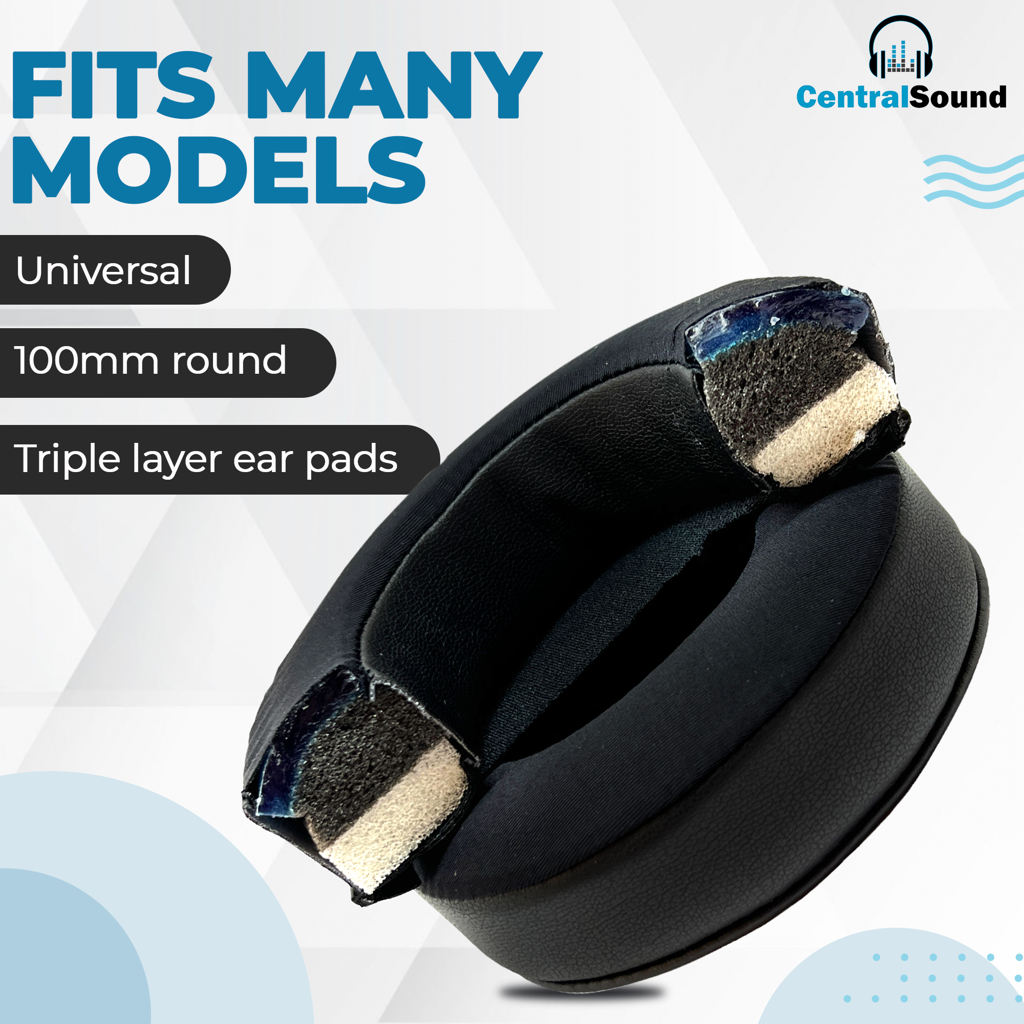 CentralSound Cooling Gel + Memory Foam Premium Replacement Ear Pad Cushions Universal Round 100mm - CentralSound