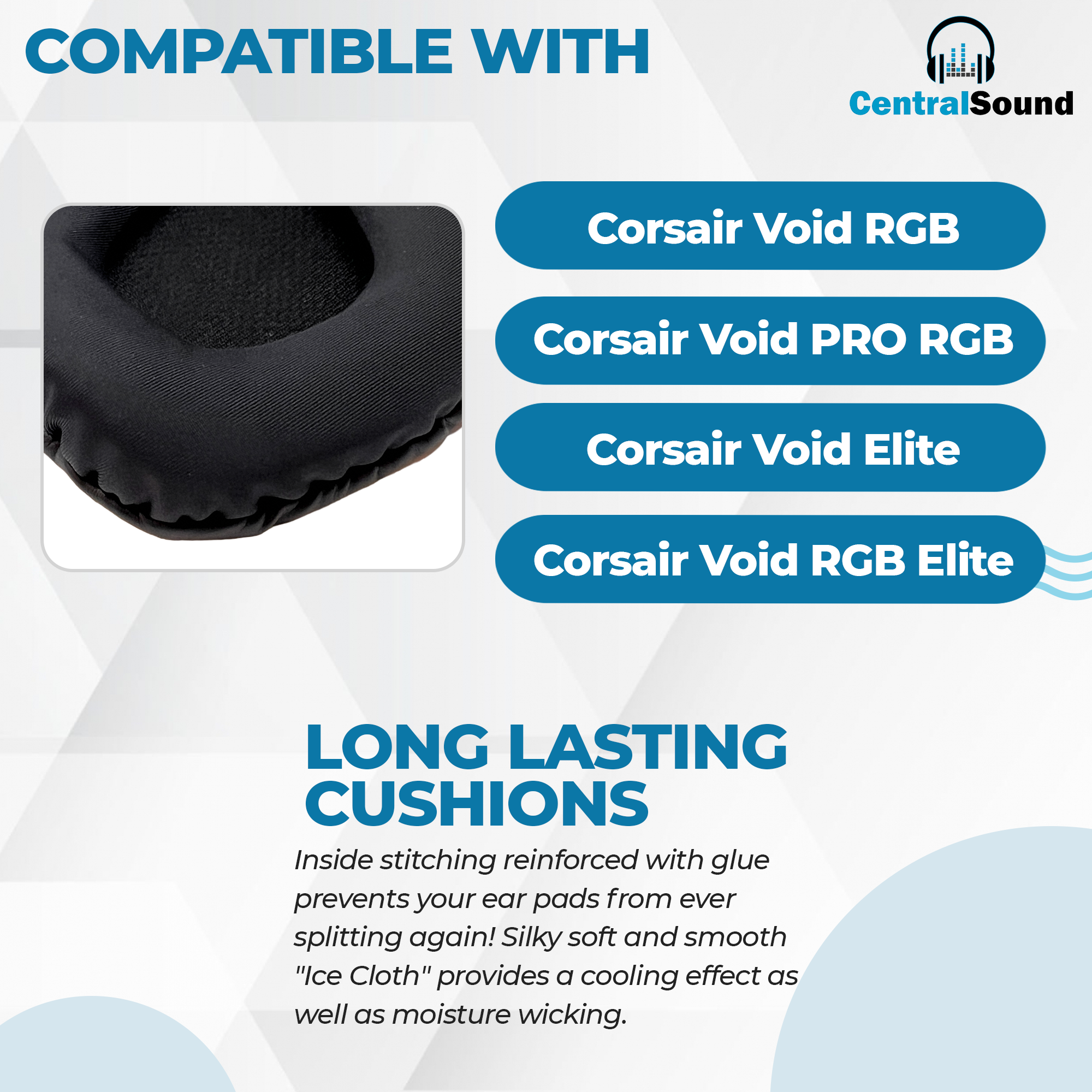 CentralSound Replacement Cooling Gel Upgraded Ear Pad Cushions for Corsair VOID PRO - RGB - Elite Gaming Headset - CentralSound