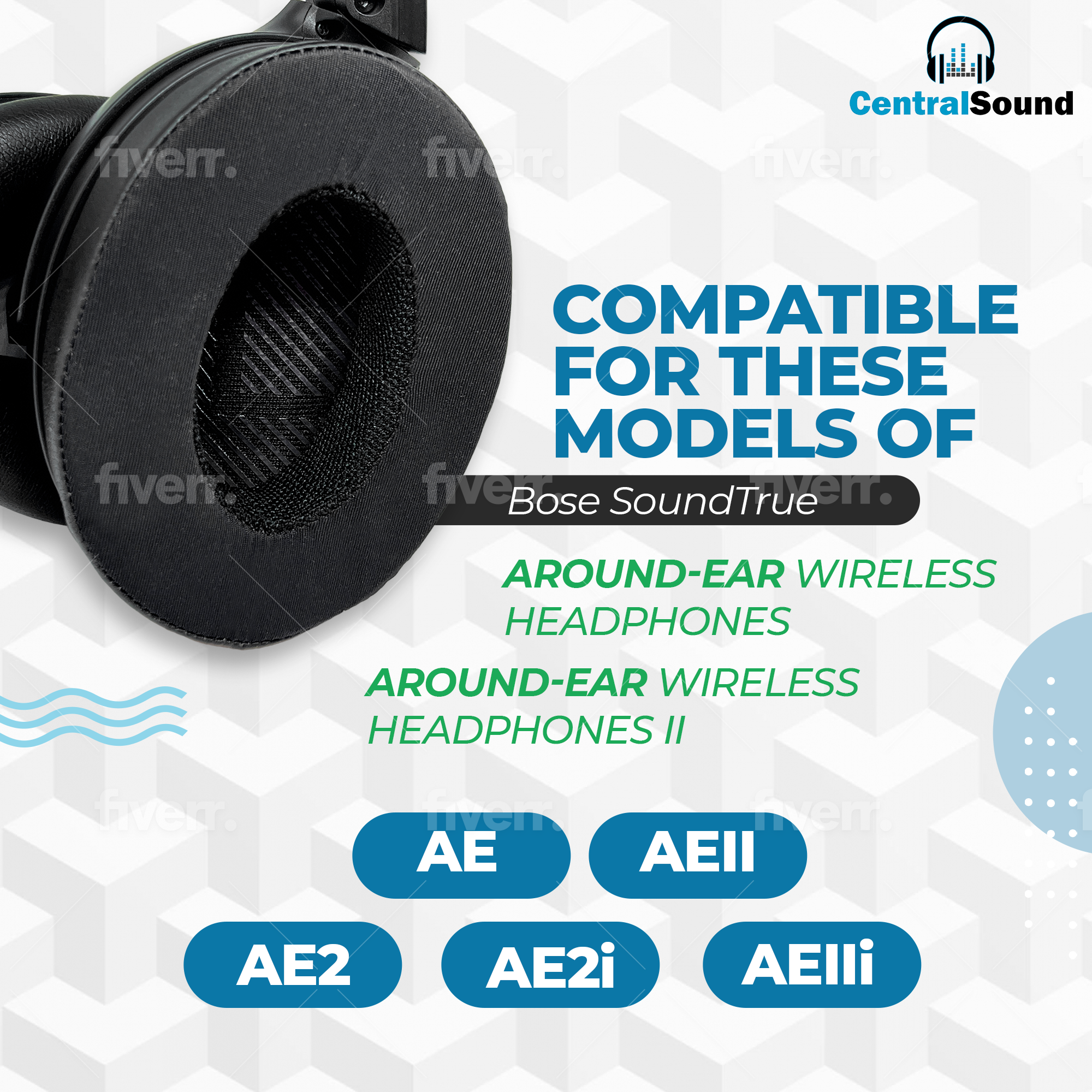 CentralSound Coolers Bose SoundTrue Around-Ear Wireless II AE1 AE2 AEII AEIIi AE2i Cooling Gel Ear Pad Replacement Cushions with Memory Foam - CentralSound