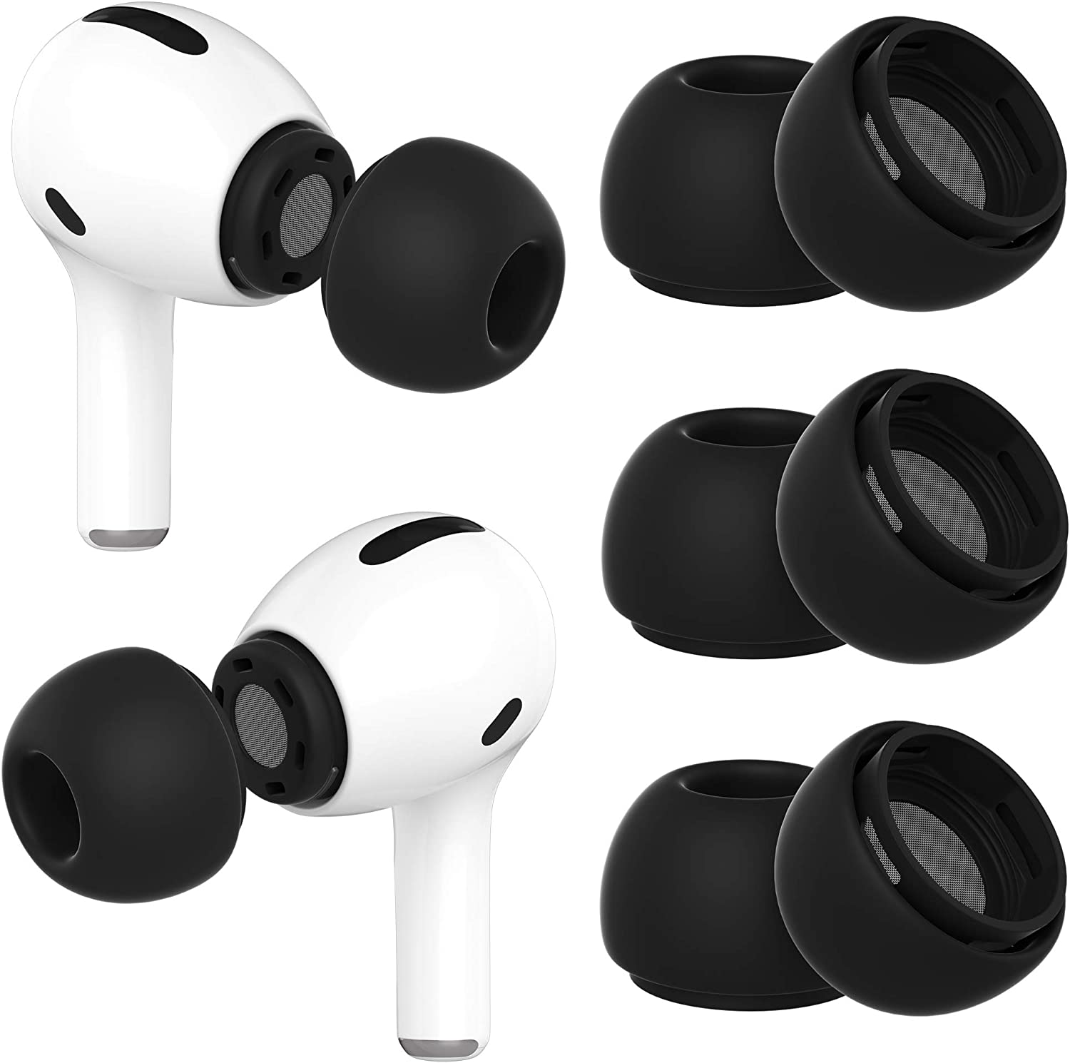 Premium Memory Foam Ear Tips for AirPods Pro, 3 PAIRS, S,M,L Replacement  Buds