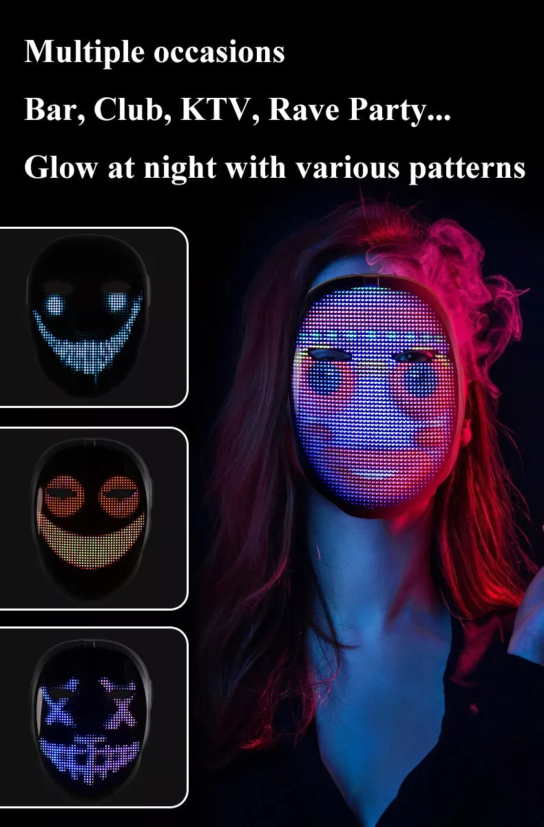 Halloween Party Full Color LED Face-Changing Glowing Mask APP Controlled - CentralSound
