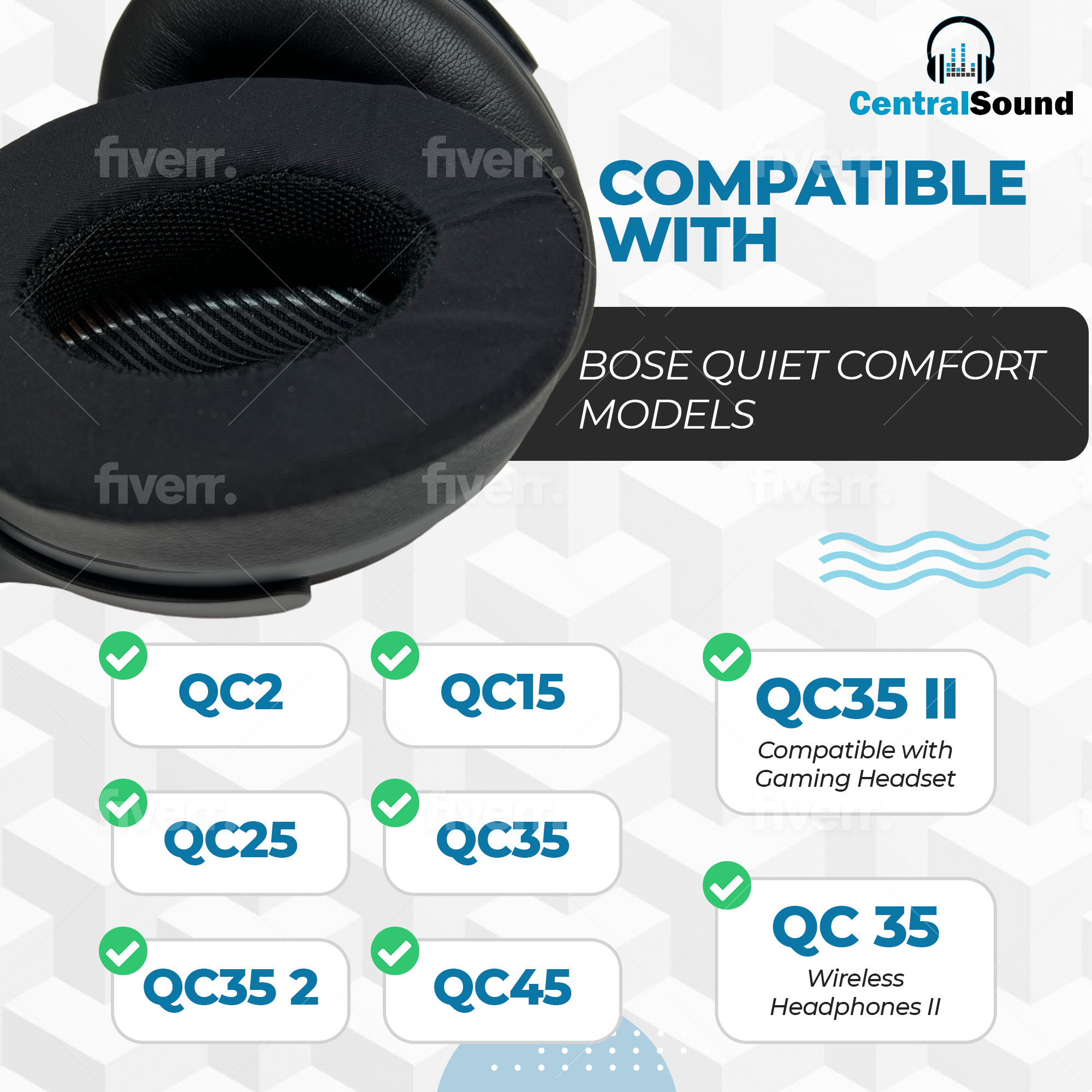 Bose QuietComfort QC45 QC35 QC35 II QC45 QC25 QC15 QC2 QC35 2 Cooling Gel  Ear Pad Replacement Cushions with Memory Foam by CentralSound