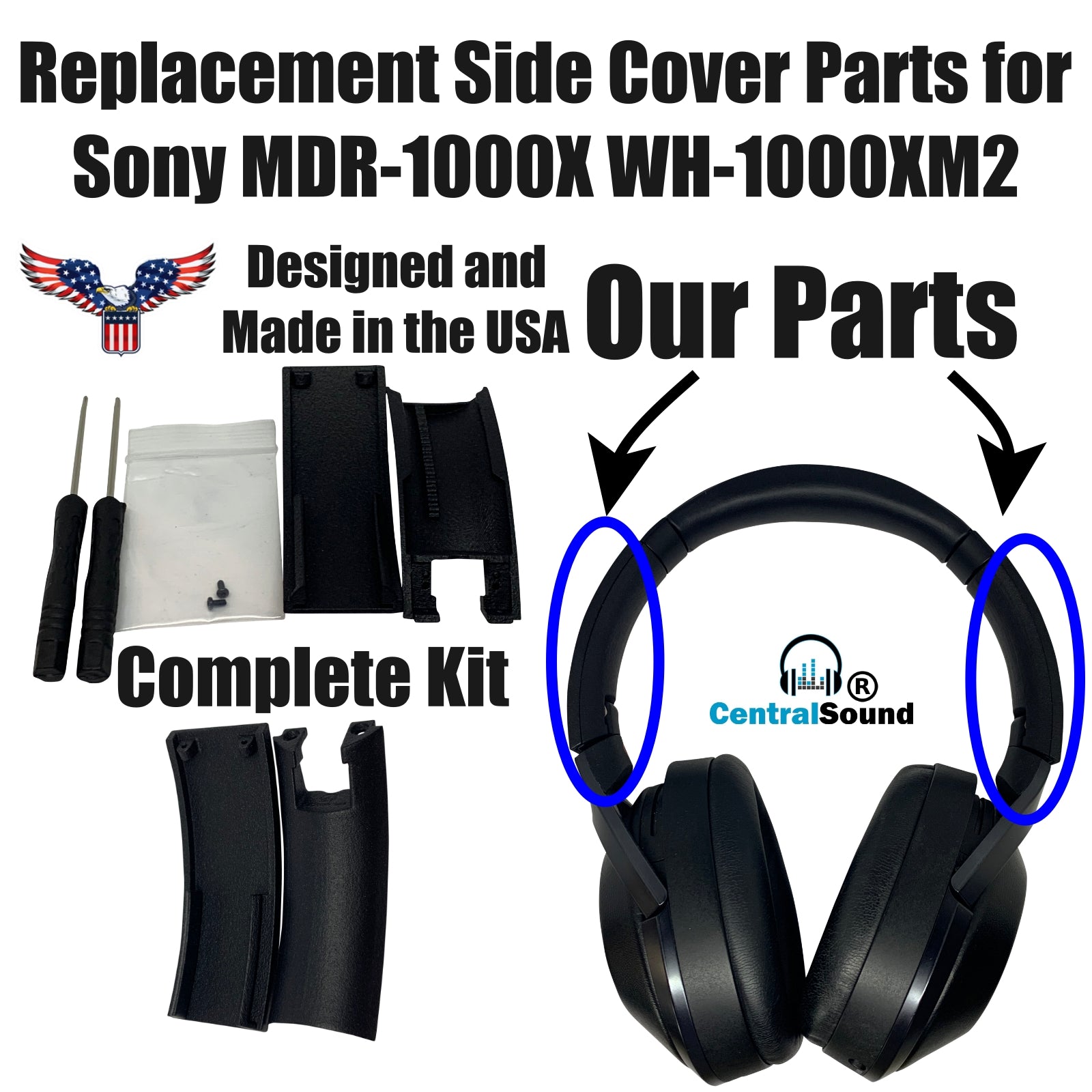 Replacement Side Cover Slider Part UPGRADE KIT for Sony MDR-1000X  WH-1000XM2 Headphones